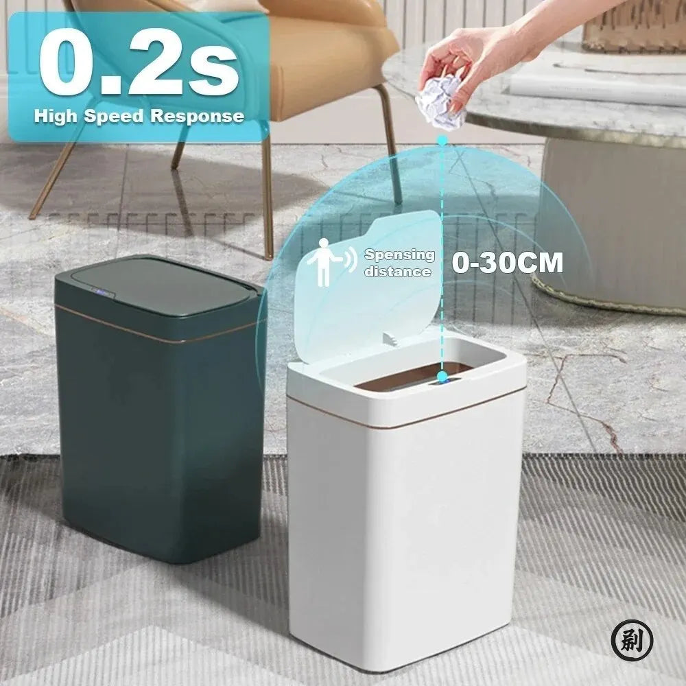 Smart Bathroom Trash Can Automatic Bagging Electronic Trash Can White Touchless Narrow Smart Sensor Garbage Bin Smart Home 15L Econic Blanks