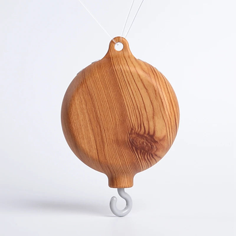 Crib Bell Rotary Music Box with Songs 0 12 Months Baby Bed Hanging Bell Toy Motor Accessory Pendant Toy Nursery Plays Wood Grain Purest Peak
