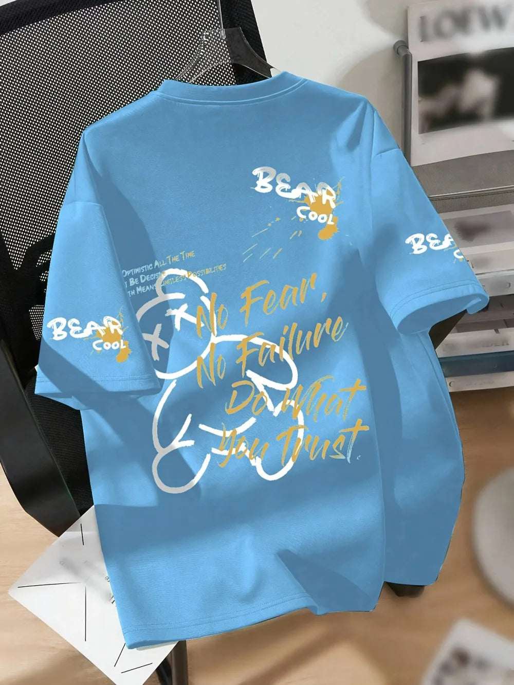 Summer men's round neck breathable T-shirt with cartoon bear print pattern suitable for daily and weekend gifting to friends Quick Pick Grocers