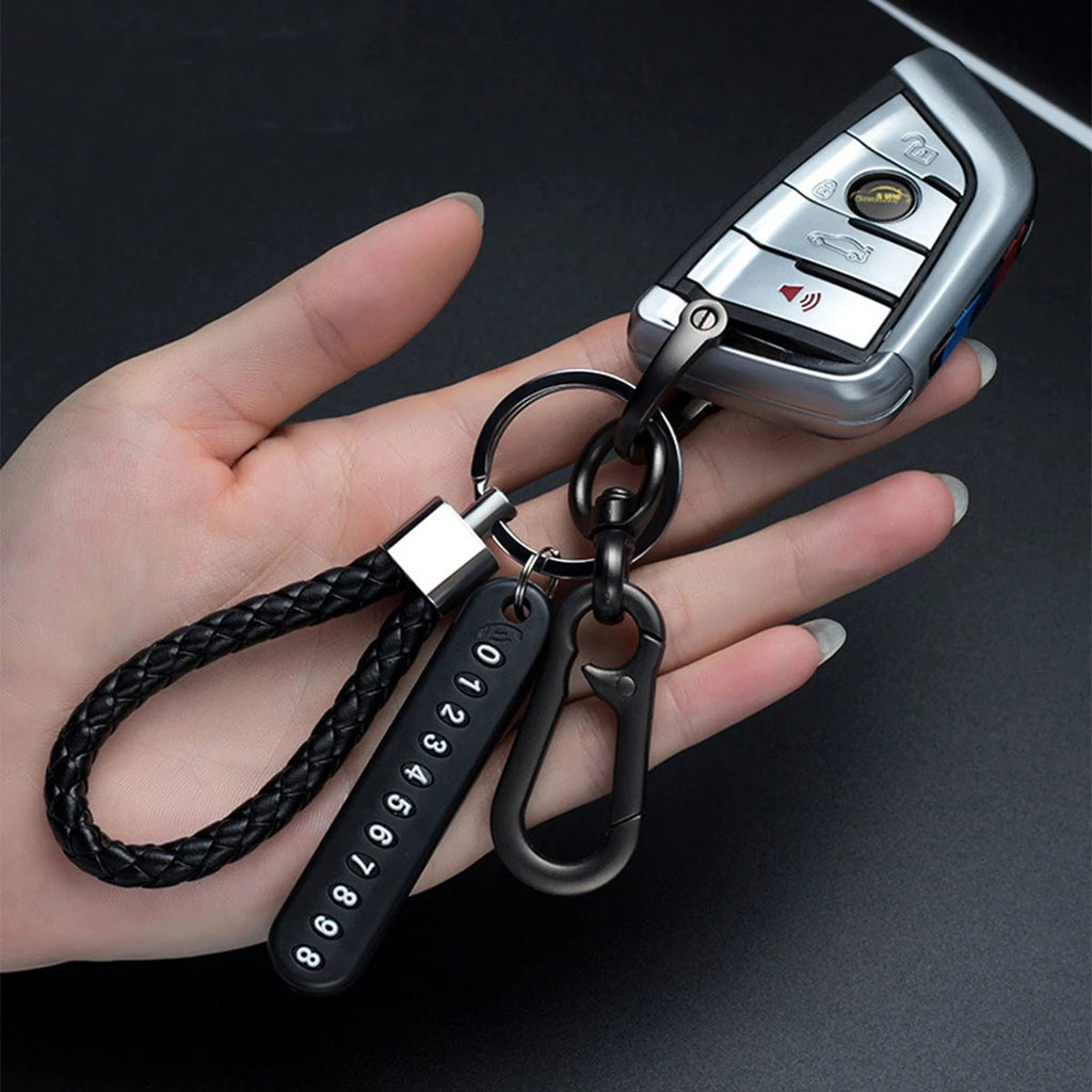 Trendy DIY Mobile Phone Number Plate Pendant Keychain for Men Punk Simple Woven Leather Rope Anti-lost Car Key Chain Accessories Econic Blanks