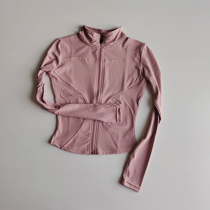 Outdoor Sports Long Sleeved Women Slim Yoga Clothes Quick Dry Zipper Cardigan Stand Up Collar Jacket Running Fitness Jacket Top Quick Pick Grocers