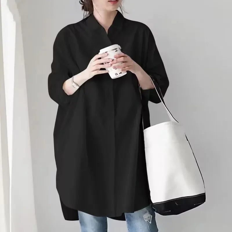 White Loose Long Sleeve Women's Shirt Lazy Design Sense Fashionable Midi New Style Button up Casual Office Wear Quick Pick Grocers