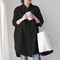 White Loose Long Sleeve Women's Shirt Lazy Design Sense Fashionable Midi New Style Button up Casual Office Wear Quick Pick Grocers
