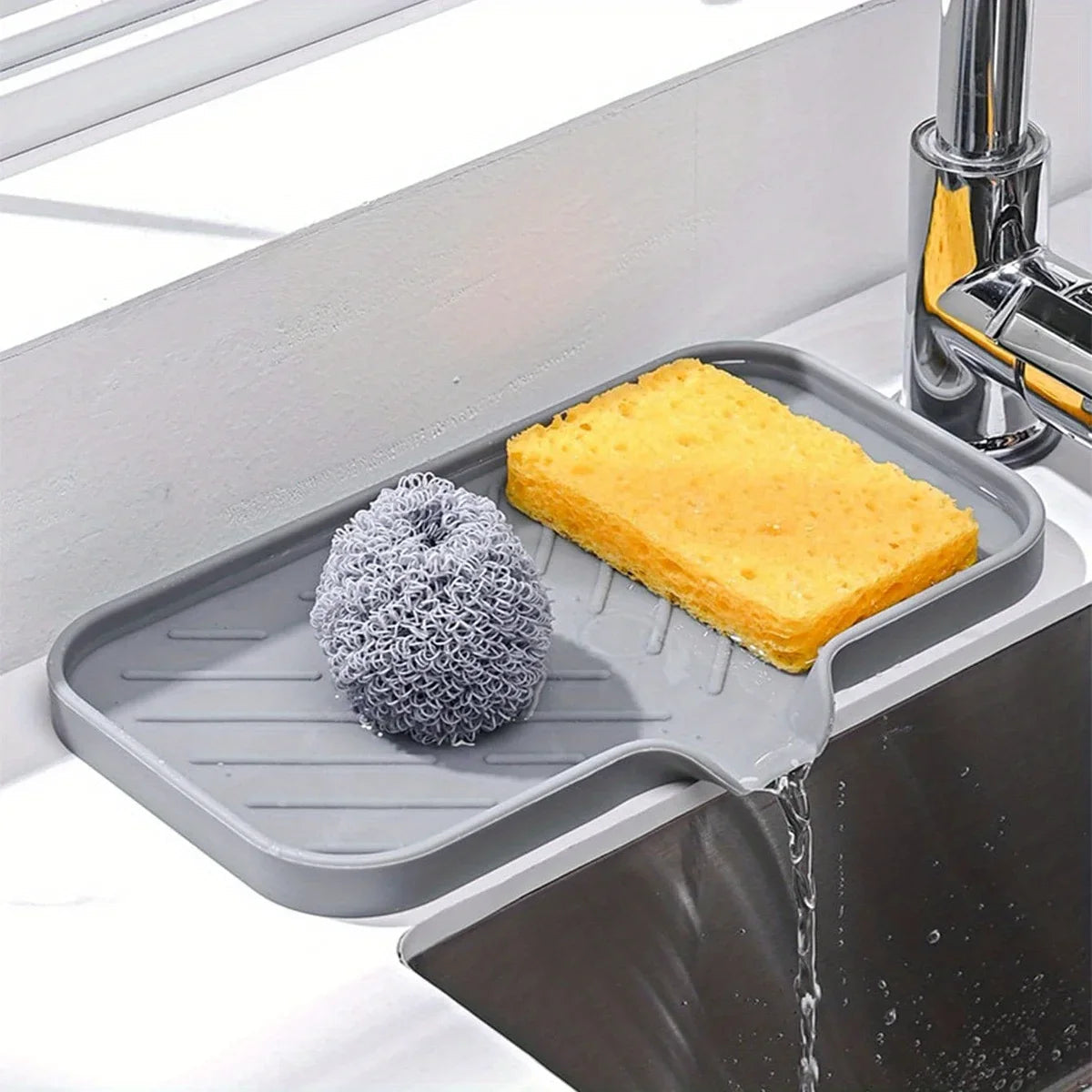 Multifunctional Silicone Sink Tray with Drain - Soap Holder, Sponge & Brush Organizer for Kitchen & Bathroom Econic Blanks