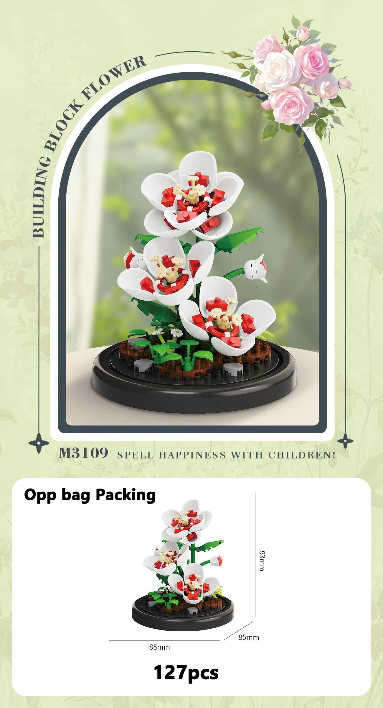 Eternal Flower Bouquet Bonsai Potted Plant Micro Building Blocks Model Home Decoration Puzzle Toys Kids Birthday Christmas Gifts Purest Peak Salt