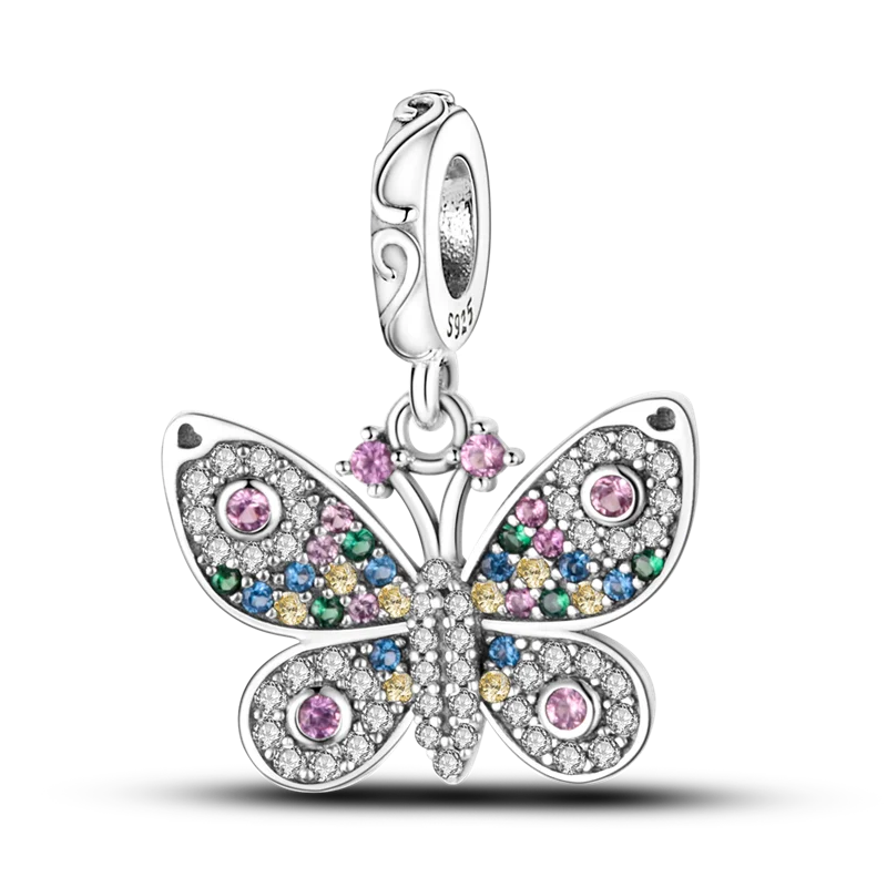 2025 Hot Sale Charms Bead 925 Sterling Silver Pink Butterfly Luminous Firefly Dangle Fit Bangle Bracelet Necklace DIY Jewelry Econic Blanks