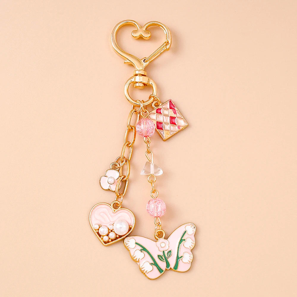 Cute Enamel Flower Butterfly Keychain Women Girls Love Heart Key Ring Pendants Handbag Decor DIY Handmade Jewelry Gifts Quick Pick Grocers