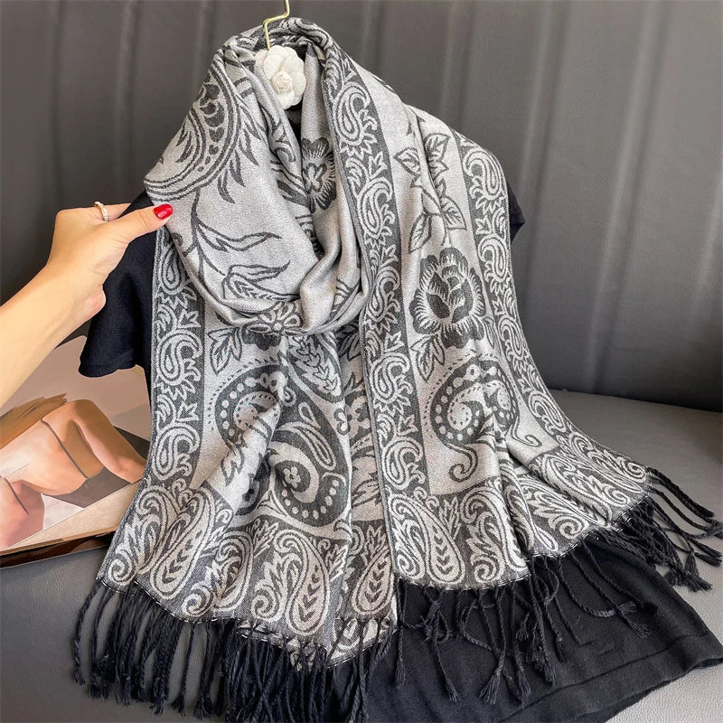 Luxury Brand Autumn Cashmere Pashmina Shawl Lady Wrap Warm Winter Scarves Design Print Female Foulard Cotton Stoles Scarf 2023 Quick Pick Grocers