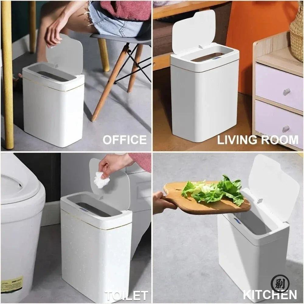 Smart Bathroom Trash Can Automatic Bagging Electronic Trash Can White Touchless Narrow Smart Sensor Garbage Bin Smart Home 15L Econic Blanks