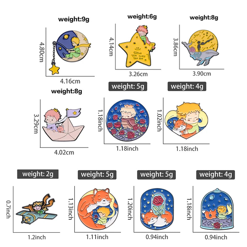 Cartoon Boy Fox Rose Enamel Pins Moon Star Whale Paper Boat Brooch Lapel Hat Bag Badge Jewelry Accessories Gift for Kids Friends Quick Pick Grocers