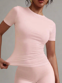 Women's White Solid Round Neck Short Sleeve Fitted T-Shirt for Summer Casual Wear Quick Pick Grocers