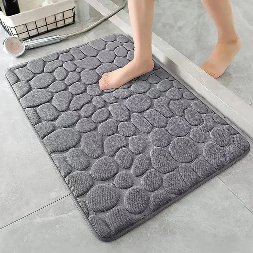 3D Non Slip Bathroom Mat Bath Mats Absorbent Doormat Carpet Cobblestone Embossed Door Floor Mats Machine Washable Quick Drying Econic Blanks