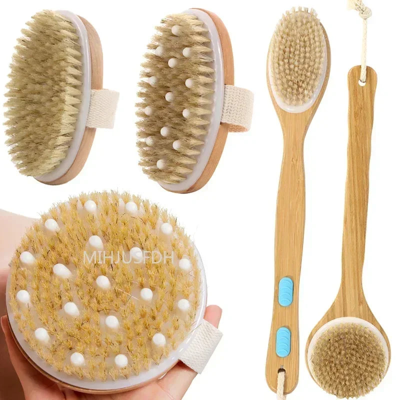 2 In 1 Dry Skin Body Massage Brush Natural Bristle Dead Skin Remover Anti Cellulite Exfoliates Blood Circulation Massage Tools Quick Pick Grocers