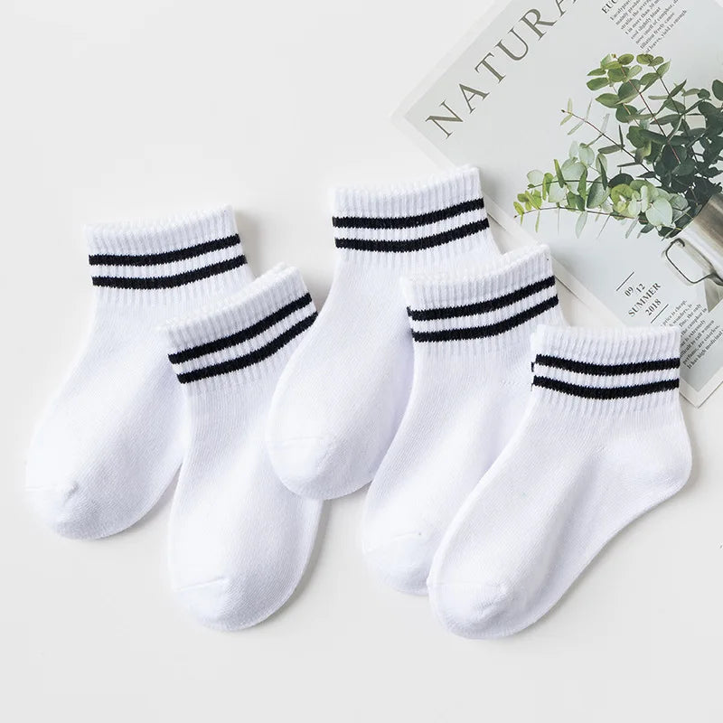 5 Pairs/Lot 2023 New Summer Children Socks Cotton Kids Fashion Black White Gray For 1-12 Years Teen Student Baby Girl Boy Socks Quick Pick Grocers