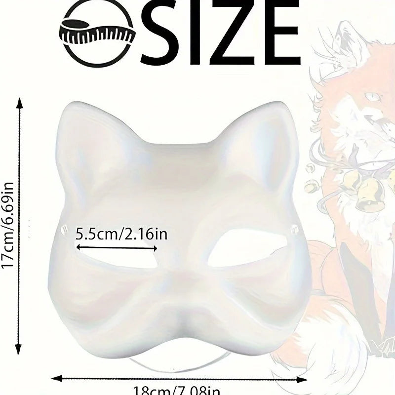 1-20pcs Japanese Mask Paper Blank Mask Halloween Cosplay Cat DIY Paintable Half Face Mask Animal Costume Party Decor Craft Prop Quick Pick Grocers