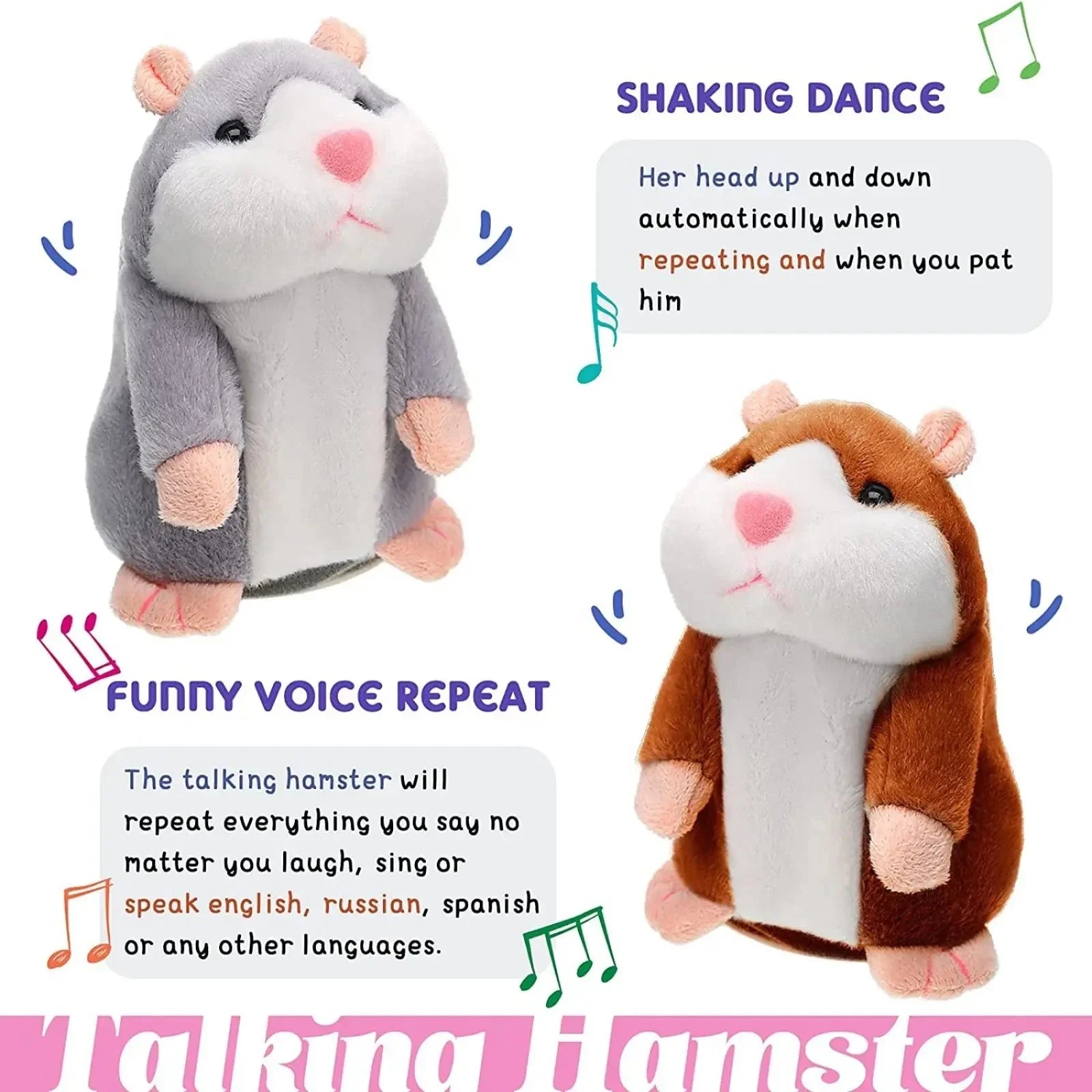 Learn To Imitate Talking Little Hamster Animal Plush Funny Toy Talking Nod Hamster Doll Soothing Crying Baby Toy Kids Gift Quick Pick Grocers