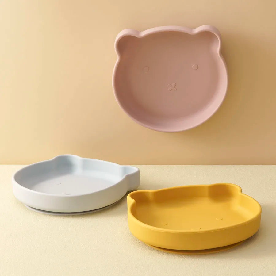 1PC Silicone Baby Dishes Suction Dining Plate Cartoon Bear Shape Baby Plates Eating Training Baby Food Storage Kids Tableware Purest Peak