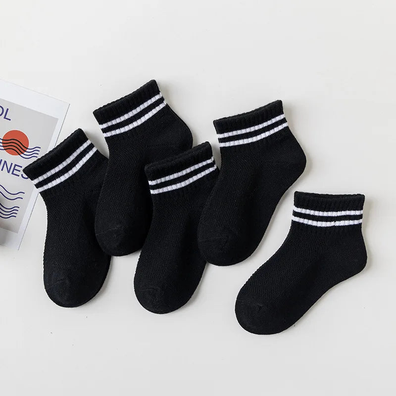 5 Pairs/Lot 2023 New Summer Children Socks Cotton Kids Fashion Black White Gray For 1-12 Years Teen Student Baby Girl Boy Socks Quick Pick Grocers