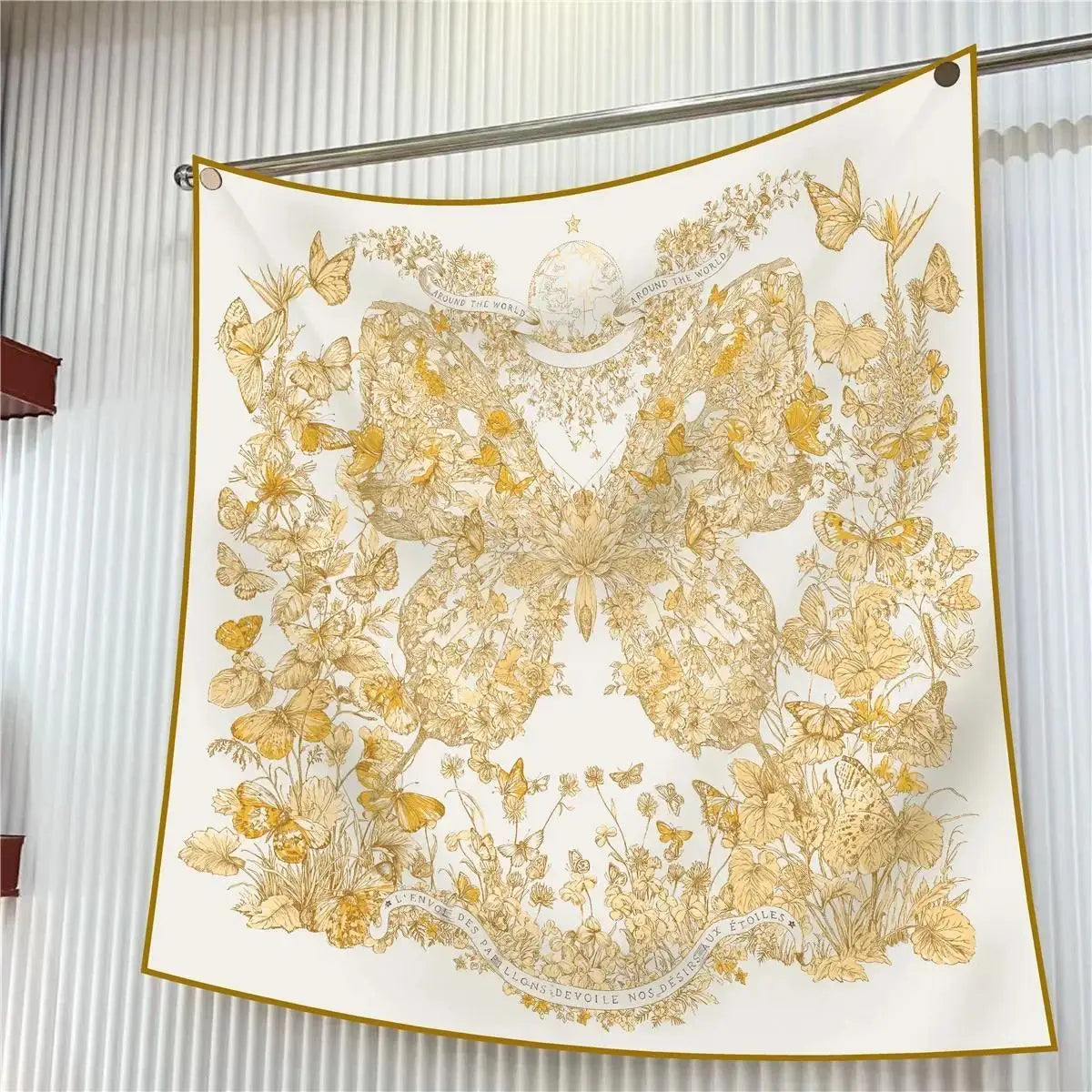 90Cm French Jungle Large Square Scarf Decorative Fashion Trend Flowers High Quality Twill Silk Travel Shawl Sunscreen Quick Pick Grocers