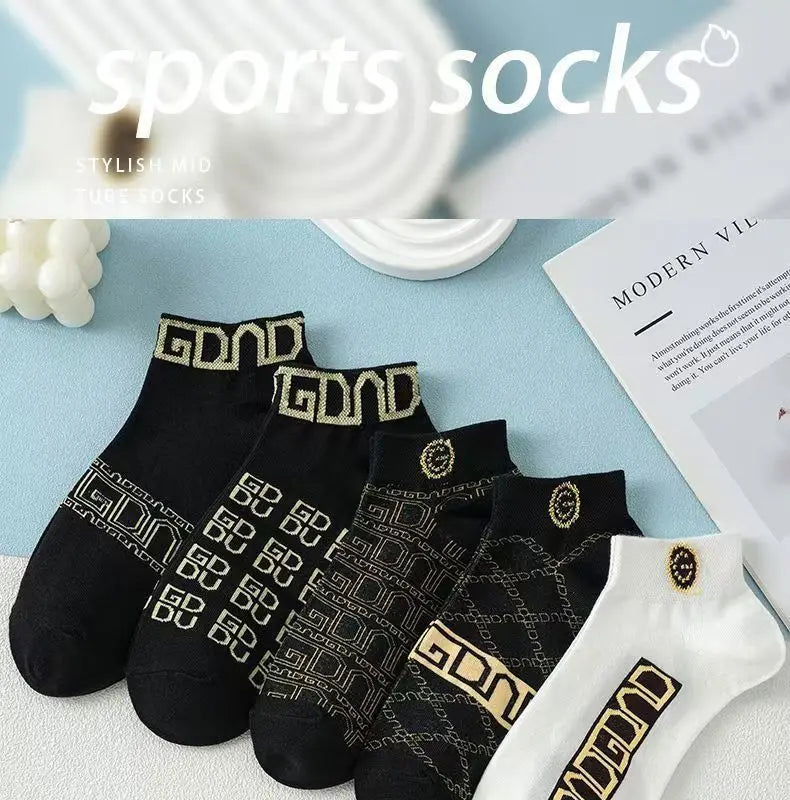 5/10/20 Pairs Winter Socks Men Short Breathable Luxury Socks Designer Brand Low-Cut Fashion Trendy Ankle Socks Geometric Pattern Quick Pick Grocers
