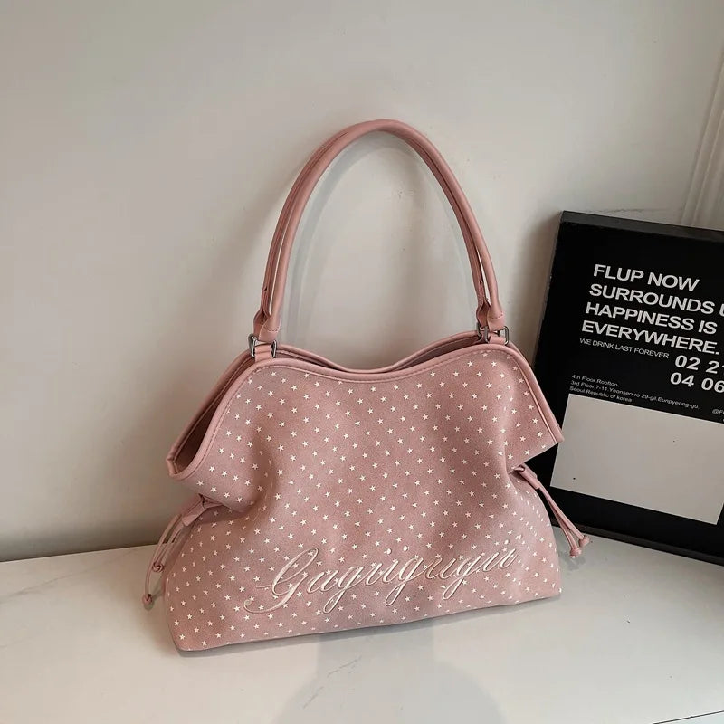 Brand Women's Shoulder Bag Y2k Fashion Sweet Polka Dot Handbag Korean Casual Versatile Leopard Print Brown Frosted Tote Bags Quick Pick Grocers