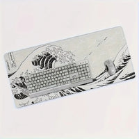 Black White Wave Art XXL Desk Mat | Soft Aesthetic Rubber Base Gaming Mouse Pad for PC Laptop Office Setup Quick Pick Grocers