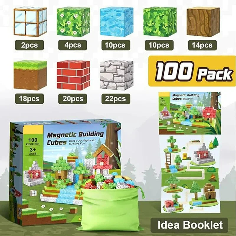 Magnetic Building Blocks Mine World Magnet Cube Set for Boy Girl Kid Age 3+ DIY Model Children Stem STEM Sensory Toy Gift Econic Blanks