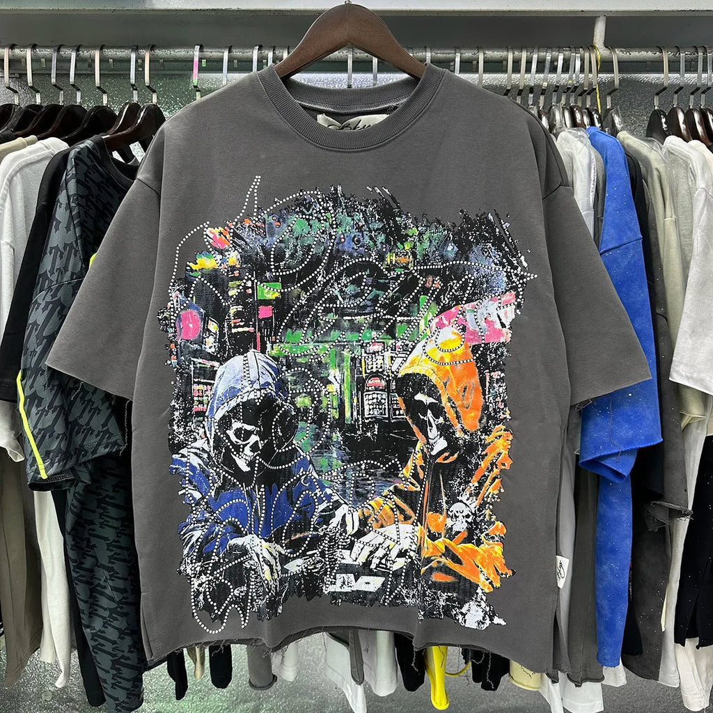 Shinning Bling Diamond Short Sleeve Cropped T-shirt for Men and Women Crew Neck Rhinestone Loose Cotton Summer Tshirts Oversized Quick Pick Grocers