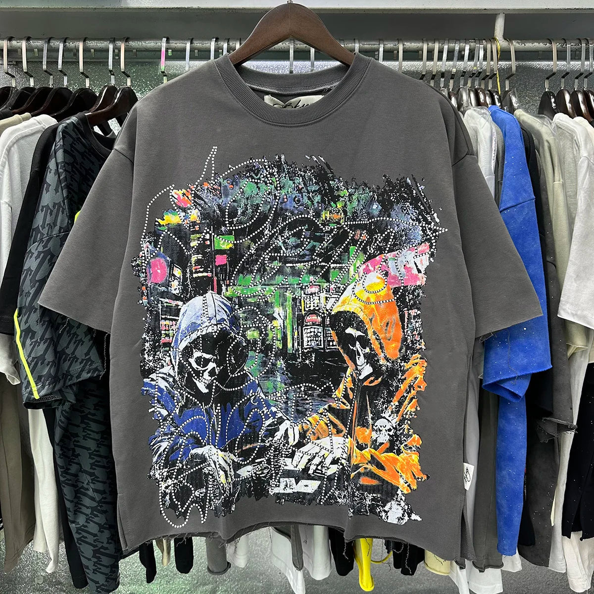 Shinning Bling Diamond Short Sleeve Cropped T-shirt for Men and Women Crew Neck Rhinestone Loose Cotton Summer Tshirts Oversized Quick Pick Grocers