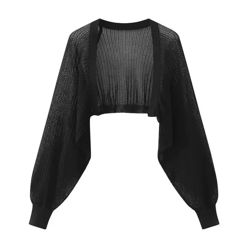 French Ice Silk Knitted Sun-Proof Cardigan Top Women's Summer Thin Jacket Waistcoat Suspender Skirt Shawl Outer Match Blouse Quick Pick Grocers