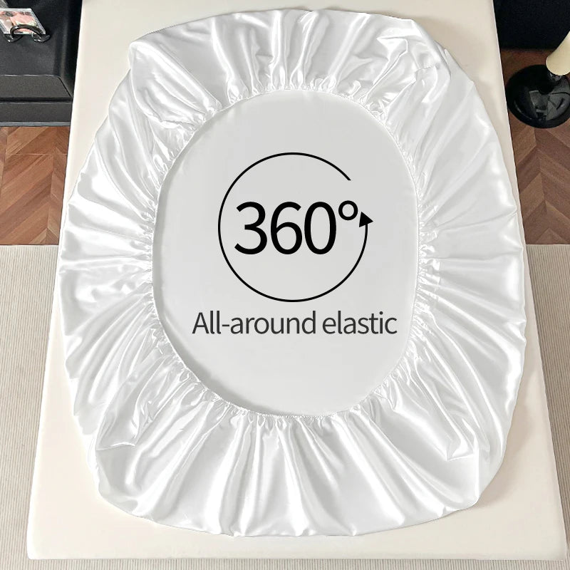 Satin Elastic Fitted Sheet Solid Mattress Cover 360 Band Bed Sheet for Single Double Couple King Queen Full Twin Bedsheet Quick Pick Grocers