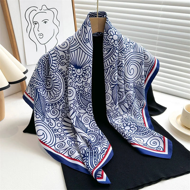 90*90Cm Square Scarf Twill Silk Feeling Women Head Shawls and Wraps Luxury Hair Tree Print Neck Scarves Hijab Bandana Pashmina Quick Pick Grocers