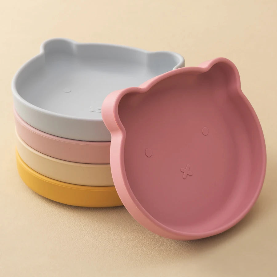 1PC Silicone Baby Dishes Suction Dining Plate Cartoon Bear Shape Baby Plates Eating Training Baby Food Storage Kids Tableware Purest Peak