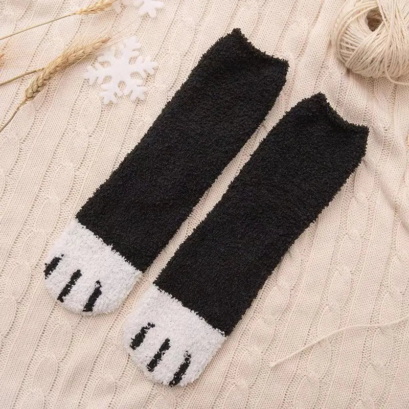 Women Winter Warm Fluffy Socks Cute Animal Claw Cat Paw Footprint Fuzzy Socks Female Thick Coral Fleece Home Floor Sleep Socks Purest Peak
