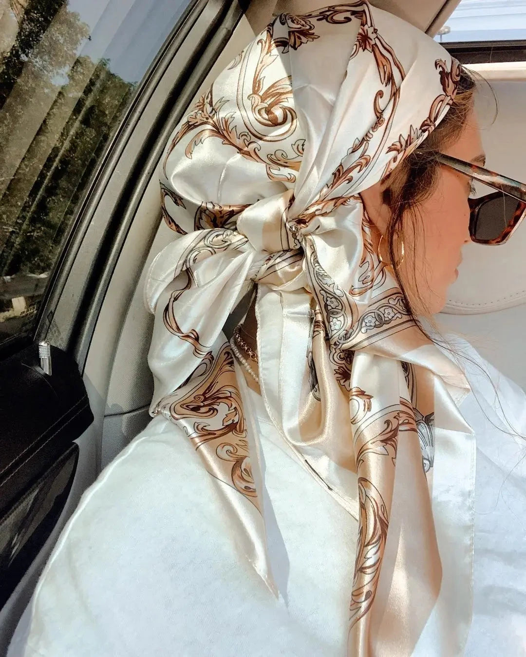 Satin Square Scarf Women Muslim Hijab Elegant 2025 Print Silk Neckerchief Shawl Wraps Headband Handle Hair Accessories Bandana Econic Blanks