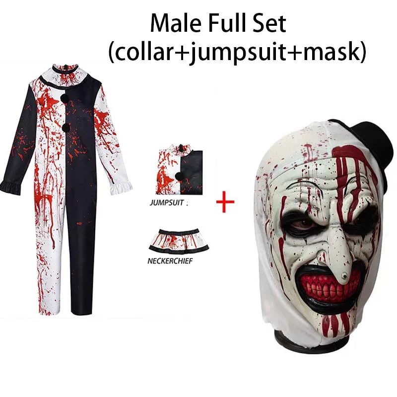 Men Halloween Costumes Art The Clown Cosplay Costume Movie Terrifierr 2 Bloody Jumpsuit Male Jumpsuit Horror Outfits Quick Pick Grocers