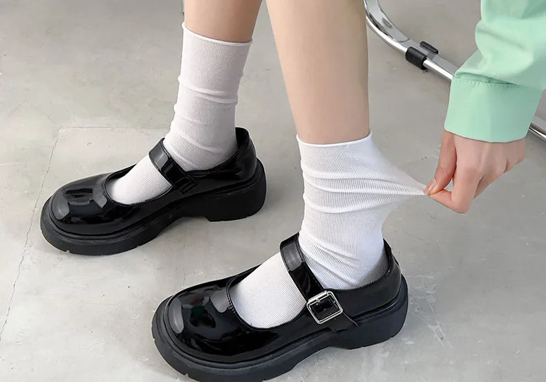 INS Women Girls Summer Thin Long Socks Ice Velvet Soft Breathable Pile of Socks Solid Black White Beige Harajuku High Tube Socks Quick Pick Grocers