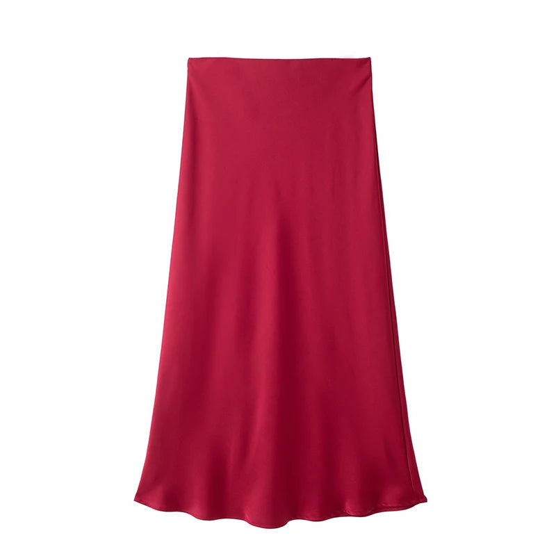 Willshela 2024 Black Satin Skirt Woman High Waist Elegant Long Skirts For Women Fashion Summer Midi Skirt Office Women's Skirts Quick Pick Grocers