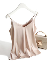 AOSSVIAO 2026 Spaghetti Strap Top Women Halter V Neck Basic White Cami Sleeveless Satin Silk Tank Tops Women'S Summer Camisole Quick Pick Grocers