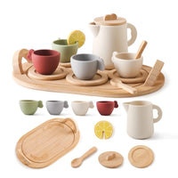 Wooden Children Montessori Toy Teapot Teacup Simulation Kitchen Utensil  BPA Free Silicone Kid Education Pretend Play Toy Gift Purest Peak