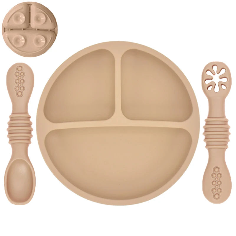 Silicone Baby Sucker Silicone Dining Plate Rice Spoon Set Cute Cartoon Children Dishes Smile Face Baby Tableware Retro Kid Bowl Purest Peak