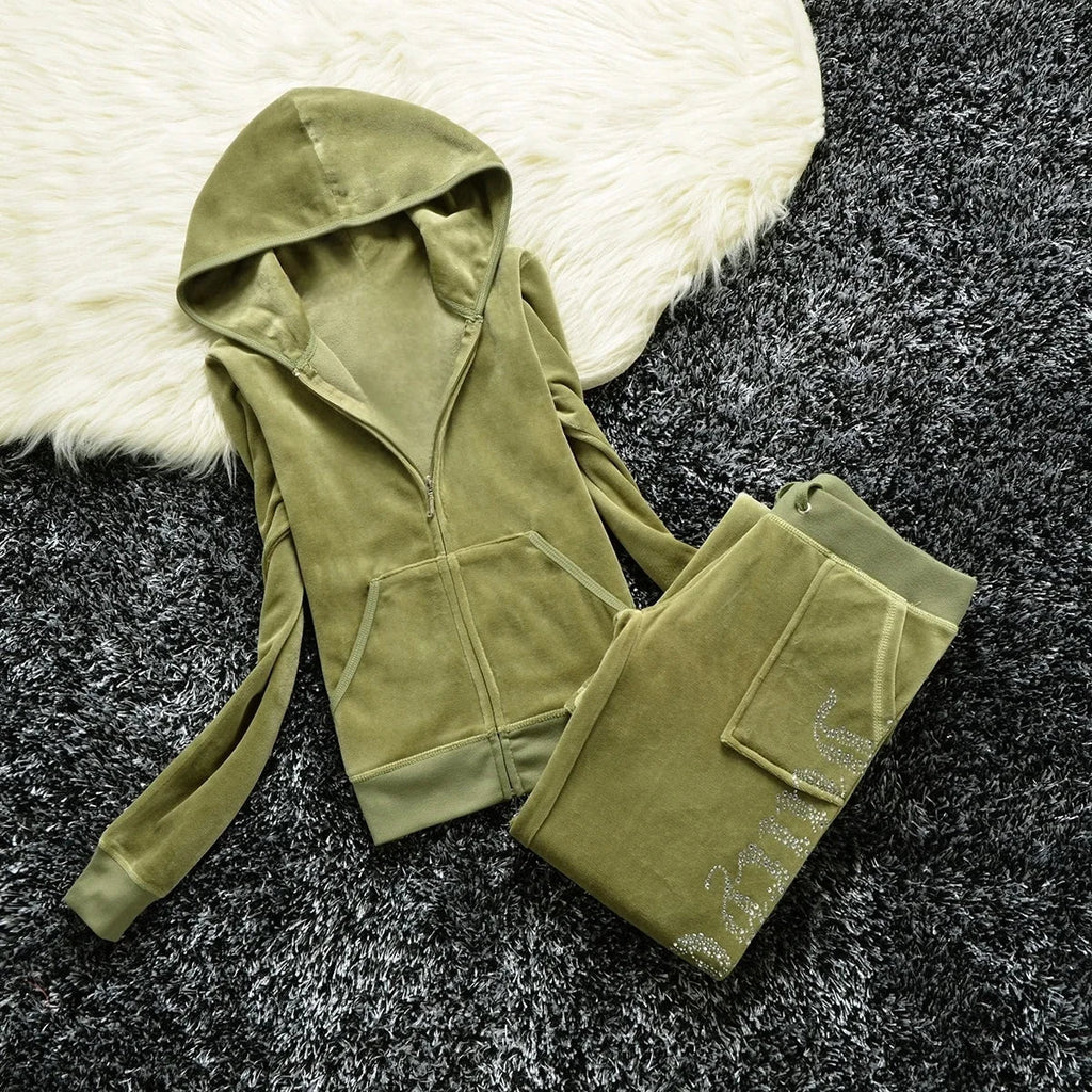 Winter Velvet Tracksuit for Women: Heavy Duty Fleece Lined Hoodie and Pants Set | Solid Color Warm Jogger Outfit Quick Pick Grocers