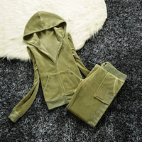Winter Velvet Tracksuit for Women: Heavy Duty Fleece Lined Hoodie and Pants Set | Solid Color Warm Jogger Outfit Quick Pick Grocers