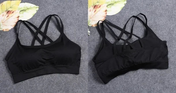 Sports Underwear Women Yoga Fitness Seamless Crop Top Wide Letter Straps Comfortable Workout Activewear Back Without Underwire I Quick Pick Grocers