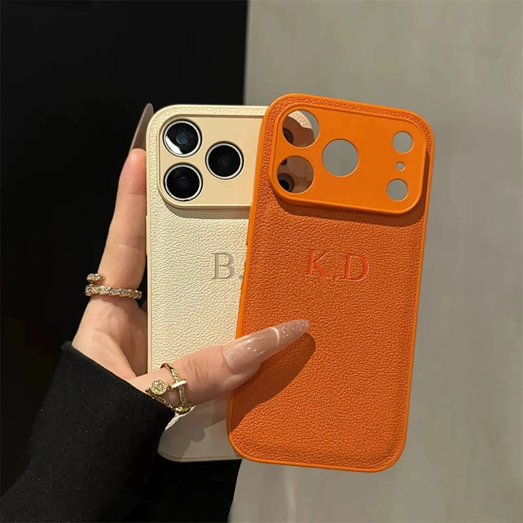Custom Name Phone Case For iPhone 17 16 15 14 13 Pro Max Plus Air 3D Hot Stamping Faux Leather Cover Couple Gift Quick Pick Grocers