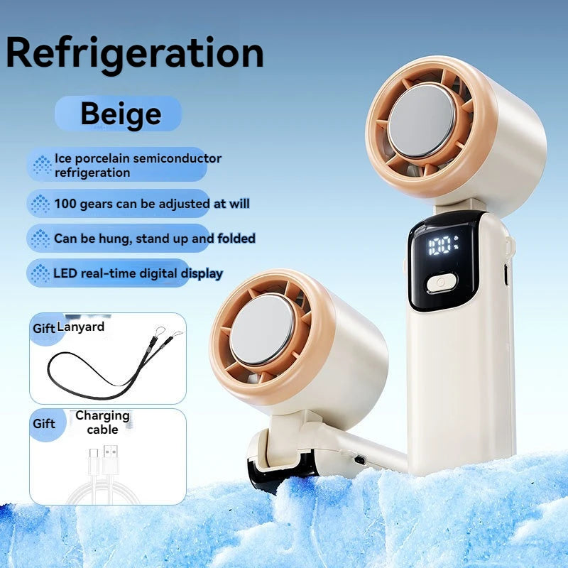 JPNPL 4000mAh Hanging Ice Pack Handheld High-speed Fan Folding 100 Speed Infinitely Adjustable Fan Portable For Outdoor Neck Quick Pick Grocers