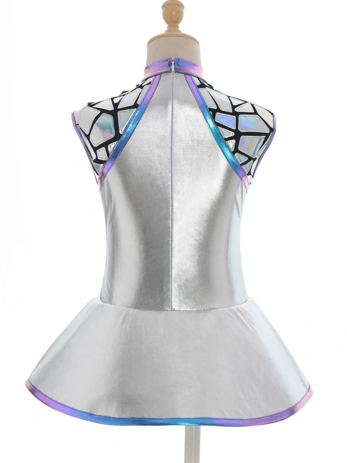 Girls Shiny Alien Outerspace Halloween Cosplay Costume Sleeveless Mock Zip Neck Tutu Dance Dress for Future World Party Quick Pick Grocers