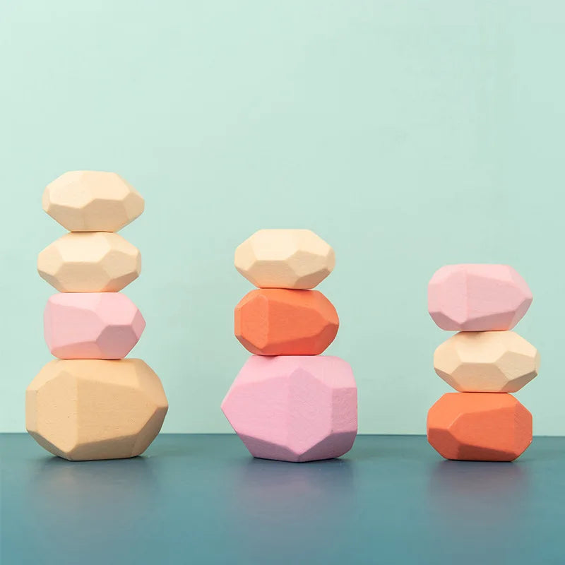 Wooden Sorting Stacking Rocks Stones Sensory Toddler Toys Learning Montessori Toys Building Blocks Game for Kids Birthday Gifts Purest Peak