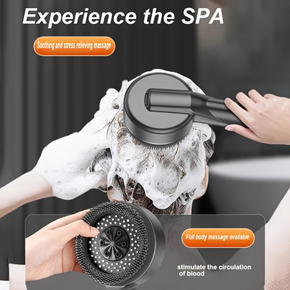 4 Modes Self-cleaning Shower Head with Silicone Brush One-Key Stop Water Massage High Pressure ABS Showerhead with Filter Quick Pick Grocers