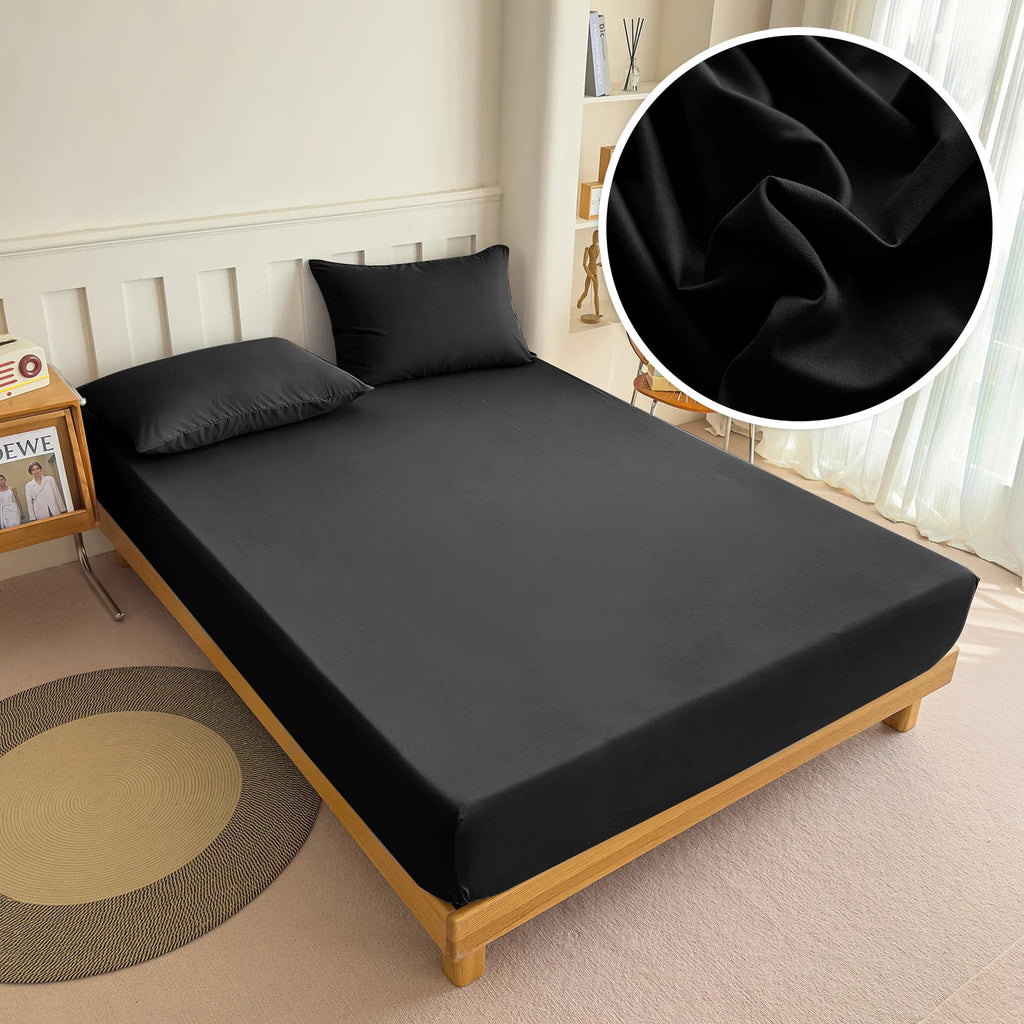 High Quality Fabric Fitted Sheet With Elastic Band Solid Color Mattress Sheet for King Queen Bed 150x200 180x200 200x220cm 1PC Quick Pick Grocers
